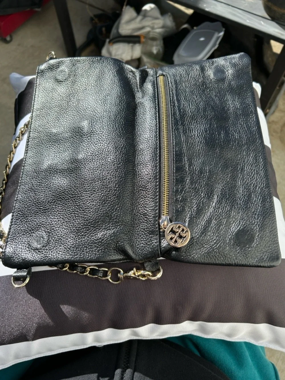 Tory Burch Black Leather Shoulder Bag with Gold Chain‎ & Logo